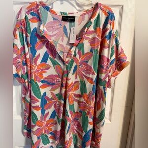 Lane Bryant Vibrant Floral Blouse - Pink, Orange, Green
